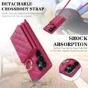 for Galaxy S25 Ultra Case with Card Holder and Strap for Women,Crossbody Lanyard, Make Up Mirror,Ring Stand,Snap Clasp,Cute Phone Wallet Cases 6.9 inch - Rose red