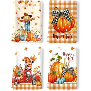 Fall Thanksgiving Gnome Pumpkin Tea Towels, Cotton Kitchen Towel 18.9 27.5 Inch, Quick Drying Dish Cloth for Party Anniversary Holiday Decoration Housewarming Gifts