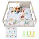 Fodoss Baby Playpen with Mat, 59x59in Playpen for Babies and Toddlers, Kids Play Pen, Extra Large Baby Fence for Infants with Playmates, Toddler Playard