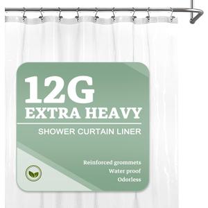 Barossa Design Extra Heavy Duty Shower Curtain Liner Thick - Soft Plastic Shower Liner Waterproof with Grommets & 3 Magnets, Clear, 72"x72" (1c. Transparent)