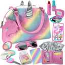 Play Purse for Little Girls and Toddlers - Unicorn Purse Toys for Kids Pretend Play Accessories: Phone, Wallet, Credit Cards, Keys, Pretend Makeup Unicorn Gift for Girl Age 3 4 5 6 7 8 Years and Up