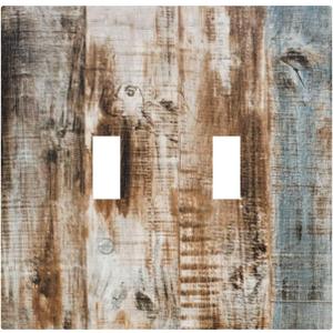 Decorative Light Switch Plate Covers Vintage Old Blue Grey Wood Board 2 Gang Light Switch Cover Plate Unique Double Toggle Wall Plate Outlet Covers Faceplate for Farmhouse Cabin Decor (2 Gang Double Toggle - 4.9 X 5 IN)