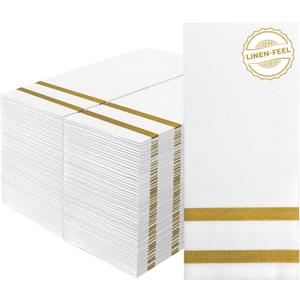 Napkins Disposable Guest Towels Linen-Feel Decorative Napkins Soft and Absorbent Dinner Paper Hand Towels for Bathroom Party Powder Room Hotel Fancy Restaurant (100, Gold)