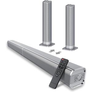 Sound Bar, 80W Sound Bar for Smart TV, Bluetooth 5.3 Soundbar, 2 in 1 Detachable Home Speaker Bass Effect, Home Theater Surround Sound, ARC/Optical/AUX/Connections, for TV/PC/Gaming/Projectors, Sliver