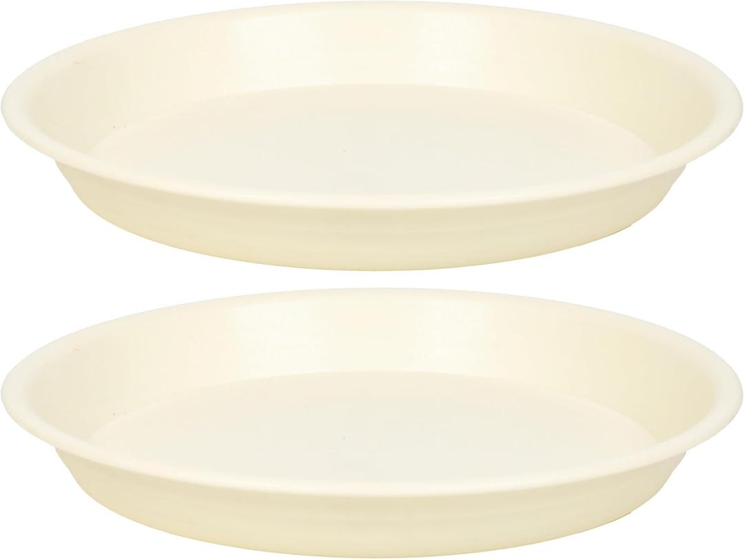 2 Pack Plant Saucer Drip Tray 13 14 inch, Large Plastic Flower Planter Saucers and Drip Trays for Indoors Outdoors, Heavy Durable Plant Plate Water Catcher (14", Cream White)