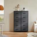 DUMOS Dresser for Bedroom, 10 Storage Drawers, Wide Fabric Closet Chests Organizer Tower Furniture with Wooden Top Metal Frame for Clothes, Guest Room, Living Room, Hallway, Entryway, 11.8"D x 31.5"W x 45.6"H