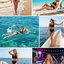 Tempt Me Women Two Piece Scoop Neck Bikini Crop Top Swimsuit Sporty High Waisted Bathing Suit (L)