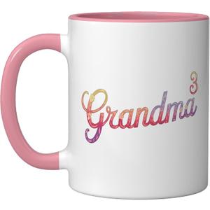 Grandma of Three Floral 3rd Time Grandma with 3 Grandkids Ceramic Mug, Pink/White