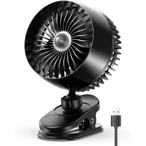 Koonie USB Clip on Fan, Strong Wind Ultra Quiet Small Desk Fan with Strong Clamp, More Than 360 Adjustable, 3 Speeds USB-C Corded Powered, Mini Personal Fan for Home Office Desktop Black