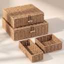 Newtay Set of 4 Woven Wicker Storage Baskets with Lids, Decorative Storage Boxes Lidded Rattan Organizer Bin Home Decor for Shelf, Coffee Table, Closet, Bathroom, Living Room(Paper Rope,Natural Color)