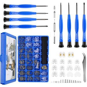 Upgrade Version Magnetic Eye Glass Repairing Kit, Eyeglass Repair Tool Kit with Compact Screw Box Includes Nose Pads, Precision Screwdriver Set, Screws, Tweezer for Eyeglass, Sunglass, Spectacles Watch