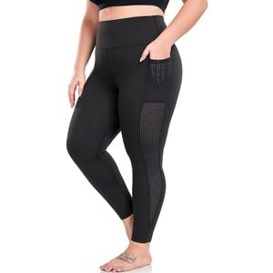 Plus Size Leggings for Women with Pockets Stretchy, L-5XL Tummy Control High Waist Workout Black Mesh Yoga Pants, XL
