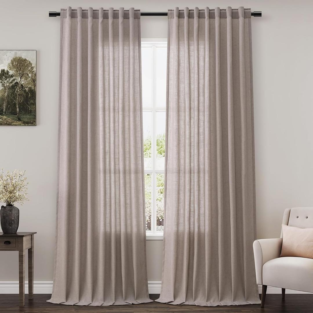 Dark Apricot Linen Curtains 96 Inches Long for Living Room Back Tab Vintage Rustic Farmhouse Light Filtering Curtain Burlap Textured Linen Drapes 96 Inch Length for Dinning Room Bedroom 52x96 8 FT