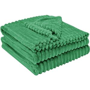 Throw Blanket for Couch - Flannel Fleece 3D Striped Ribbed Bed Blanket.Super Soft Blankets for Women Girls,Teacher Gifts Birthday Gifts Room Home Dorm Decor (Green, Throw(50"x60"))