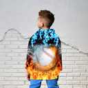 Kids 3D Graphic Hoodie Pullover for Boys Girls, Novelty Unisex Hooded Sweatshirt, Long Sleeve Hoodies for Teen (Medium, Fire Baseball)