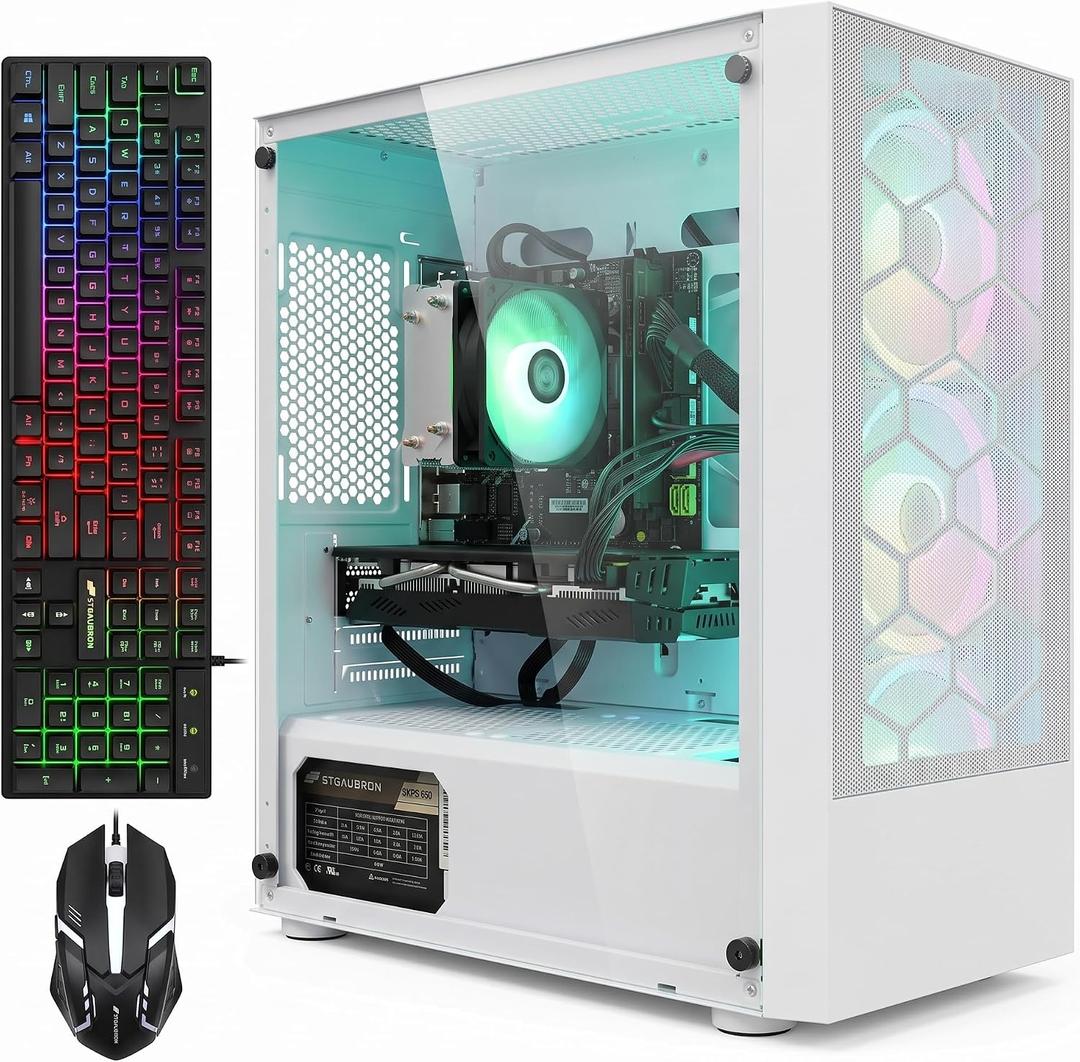 STGAubron Gaming PC Desktop,Core I7,RX 7600 8G,16G RAM,512G SSD | Gaming Computer Tower for Streaming,Video Editing,Home,School,I7 up to 3.9GHz,ARGB Fan,WiFi 6,BT 5.2,4K DP,HDMI,Win11 Home
