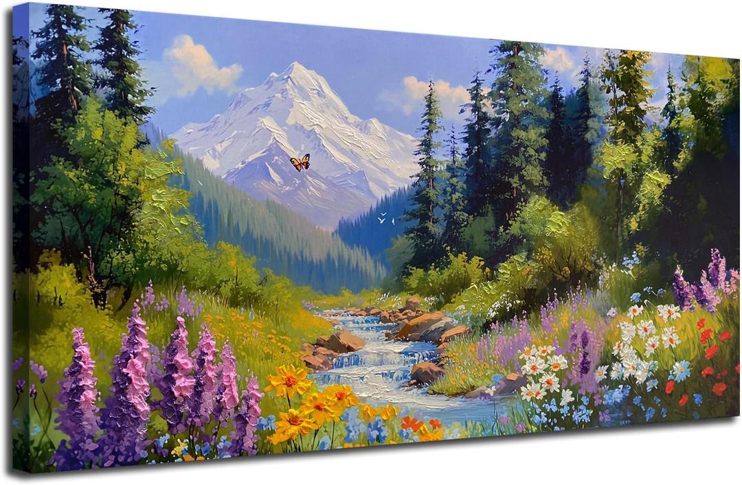 Ateliart Landscape Wall Art Scenery Nature Canvas Wall Art Painting Living Room, Panoramic Green Scenery Wall Decor Large Framed Bedroom Home Office Kitchen Dining Room 40"x20"