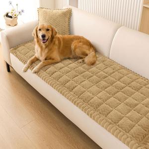 Smiry Non Slip Couch Covers for Dogs, Fuzzy Pet Couch Covers for 3 Cushion Sofa Pet Friendly, Soft Sofa Slipcovers Cushion Furniture Protector Washable (Camel, 27.6" x 82.7")