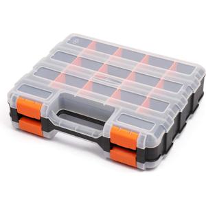 Mayouko Double Side Tools Organizer, Customizable Removable Plastic Dividers, Hardware Box Storage, Excellent for Screws,Nuts,Small Parts, 34-Compartment, Black/Orange,12.6"L x 10.6"W x 3.2"H
