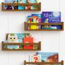 Forbena Walnut Brown Nursery Bookshelf Wall Mounted, Wooden Floating Book Shelves for Wall, Nursery Hanging Bookshelves for Baby Toddlers Kids Room Bedroom (Pine Wood, Walnut Color, 4-Pack) (16.5 Inch)