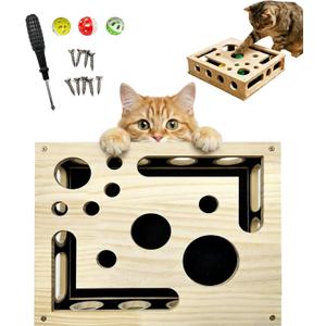 Cat Nail File Box with Interactive Cat Toys – 2026 Gift for a Cats Nail File Enrichment Box Scratch Puzzle Toy for Indoor Cats, Natural Claw Care & Enrichment Activity with 3 Bell Ball(Random Color)