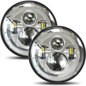 UNI-SHINE 2pcs Projector 7 Inch LED Headlight Hi/Lo Beam Chrome 7 Round H6024 LED Headlight Compatible with Jeep Wrangler JK CJ TJ fit for Miata, for Chevy SC2