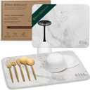 3 x Stone Drying Mat for Kitchen Counter - Replaces Kitchen Towel, Premium Diatomaceous Earth, Ultra Absorbent, Quick Drying Stone Mat, Elegant Marble Design, Non-Slip, 15.8" x 11.8", JEWEL