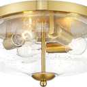 Darkaway Large Ceiling Light Fixtures 3-Ight Flush Mount Indoor Outdoor Ceiling Light with Seeded Glass Shade for Hallway Kitchen Bedroom Porch Living Room Dining Room Gold Finish