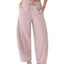 Susclude Womens Wide Leg Lounge Pants Linen Blend Barrel Baggy Comfy Elastic Waist Casual Pant Lightweight Loose Trendy Trousers Pink