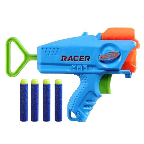 NERF Elite Junior Racer Easy Play Dart Blaster, 4 Nerf Elite Darts, Nerf Blaster Outdoor Toys, for Kids, Ages 6+