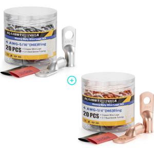 haisstronica 10pcs 4 AWG - 5/16" (M8) Tinned Copper Battery Lugs+10pcs 4 AWG - 1/4" (M6) Battery Cable Lugs+20pcs 3:1 Adhesive Heat Shrink Tubing