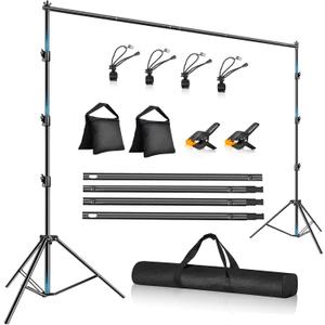 12 x 10ft Photo Video Studio Heavy Duty Backdrop Stand, Adjustable Photography Background Support Systemt Kit with Shock-Proof Spring, 2 Sandbags, Carrying Bag, 6 Clamps