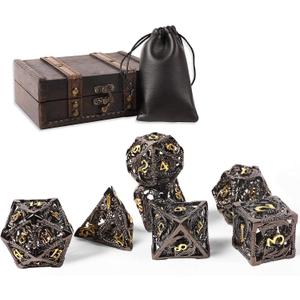 AncientDeer DND Dice Set 7 Pieces D&D Pure Copper Hollow Polyhedral DND Dice W/Gift Box & Dice Bag for DND RPG Explorers Savage World and Table DND Dungeons and Dragons Role Playing