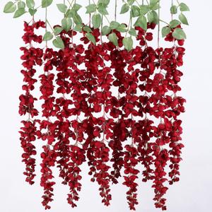 Mizii 6Pcs Burgundy Wisteria Hanging Flowers 48" Silk Wisteria Artificial Flowers Garland Vines Fake Hanging Flowers Decoration for Wedding Flower Wall Backdrop Centerpieces Room Decor (Burgundy)