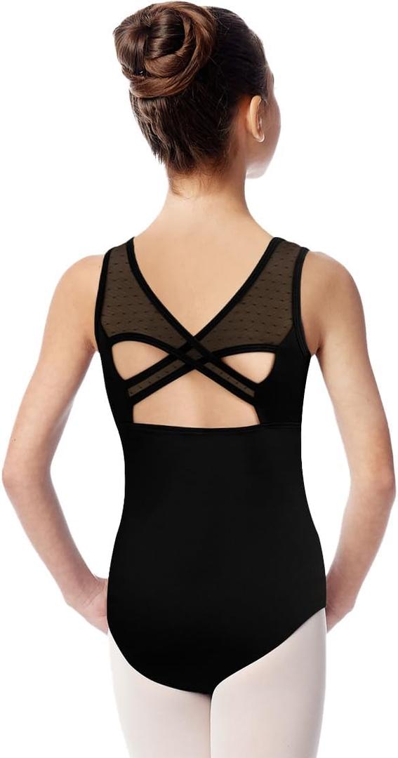 Girls Turtleneck Dance Leotard for Ballet, Lace Neckline, Full Front Lining, Hollow Back (10-12 Years, Black)