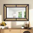 Rattan Mirror for Wall Decor Bohemian Rectangular Large Mirror, Boho Decorative Wall Mirror, Hanging Mirror, Woven Wicker Wood Frame