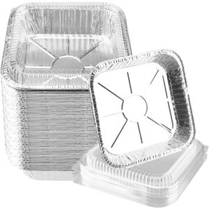 40 Pack 7.8" x 7.8" Square Aluminum Foil Pans with Clear Lids, Disposable Foil Containers Aluminum Foil Trays for Cooking, Baking, Storing, Silver