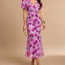 Gaharu Women's Summer Floral Bodycon Wedding Guest Cocktail Maxi Dress (L)