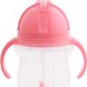 Munchkin Any Angle Sippy Cup for Toddlers, Spill Proof Weighted Straw Cup with Transition Handles for Babies 6 Months and Up, 7 Ounce, Pink