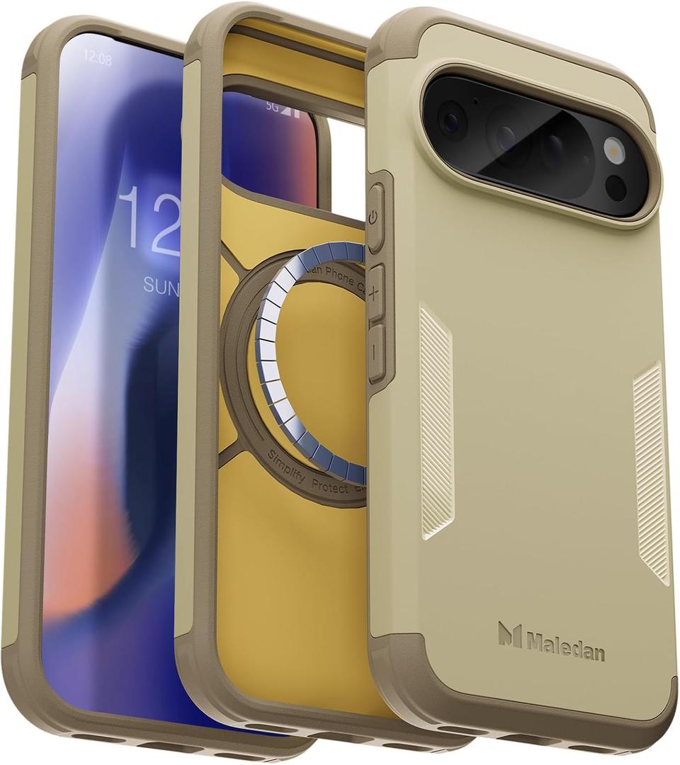Maledan Magnetic for Google Pixel 10/10 Pro Case [Compatible with Pixelsnap] - Ultra Shockproof Triple Layer Drop Protection Anti-Slip Grip Phone Cover for Pixel 10/10 Pro, Stainguard Beige