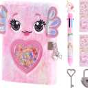 Axolotl Diary for Girls with lock and keys, Kids Journal School Travel Notebook Gift Set for Writing and Drawing,Multicolored Pen, Stickers, Birthday Gift for Girls ages 6-8