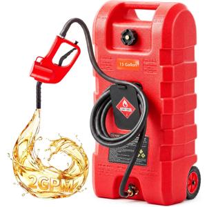 VEVOR Fuel Caddy, 15 Gallon, Fuel Tank Container with Gravity & Hand Pump Modes, Portable Fuel Tank with Wheels, 10 ft Delivery Hose & Manual Pump, Gas Caddy for Motorboats, ATVs, Gasoline & Diesel