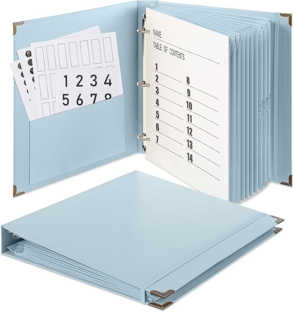 Marspark 3 Rings in Case I Die Binder Important Document Organizer with Labels, Life Pockets Organizer Expanding File Folder for Family Papers, Letters, Birth Certificates, Photos, Passports(Blue)