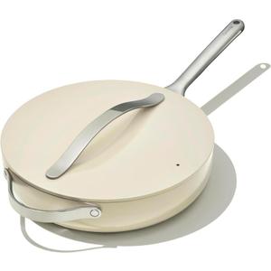 Caraway Nonstick Ceramic Saut Pan with Lid (4.5 qt, 11.8") - Non Toxic, PTFE & PFOA Free - Oven Safe & Compatible with All Stovetops (Gas, Electric & Induction) - Cream