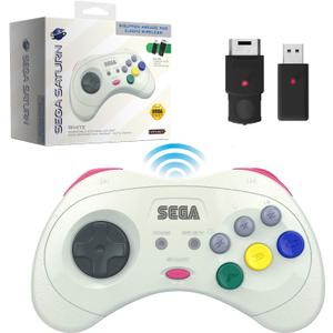 Retro-Bit Official Sega Saturn 2.4 GHz Wireless Controller for Sega Saturn, Sega Genesis Mini, Switch, PS3, PC, Mac - Includes 2 Receivers & Storage Case (White)