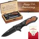 15 Years Anniversary Keepsake Gifts for Him, 15th Anniversary Present for Men Boyfriend Husband Couple, Fifteen Years Marriage Keepsake, Wedding Date Engraved Pocket Knife with Box, Personalized Knife