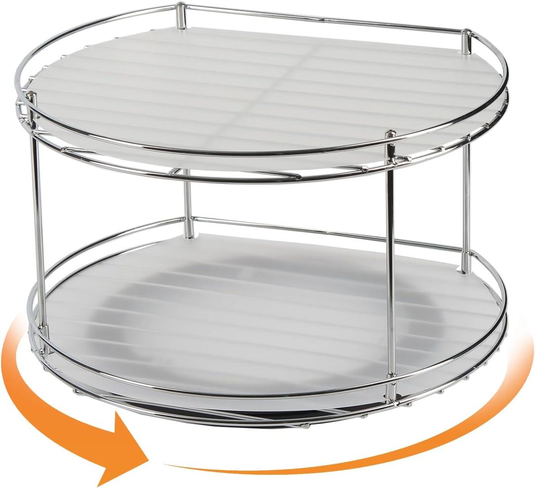 J JACKCUBE DESIGN 2 Tier Lazy Susan Turntable Cabinet Organizer - Rotating Spice Rack Storage Container - Medicine Storage Holder for Cabinets, Pantry, Fridge, Countertops - MK533A (Steel)