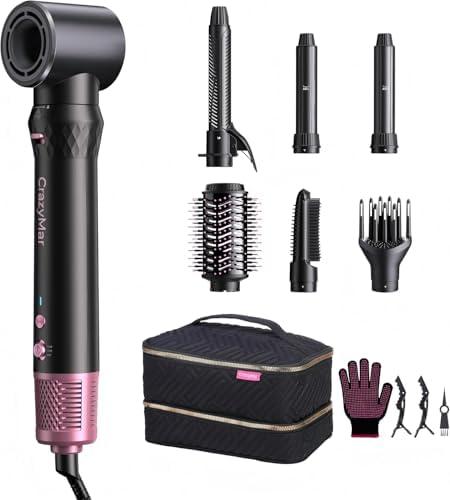 Air Styler, Fast Drying Blow Dryer & Curling StylingTool, Hot Air Styler No Heat Damage, Hot Air Styler Wrap for Curling Volumizing Straightening Styling (Black and Pink)