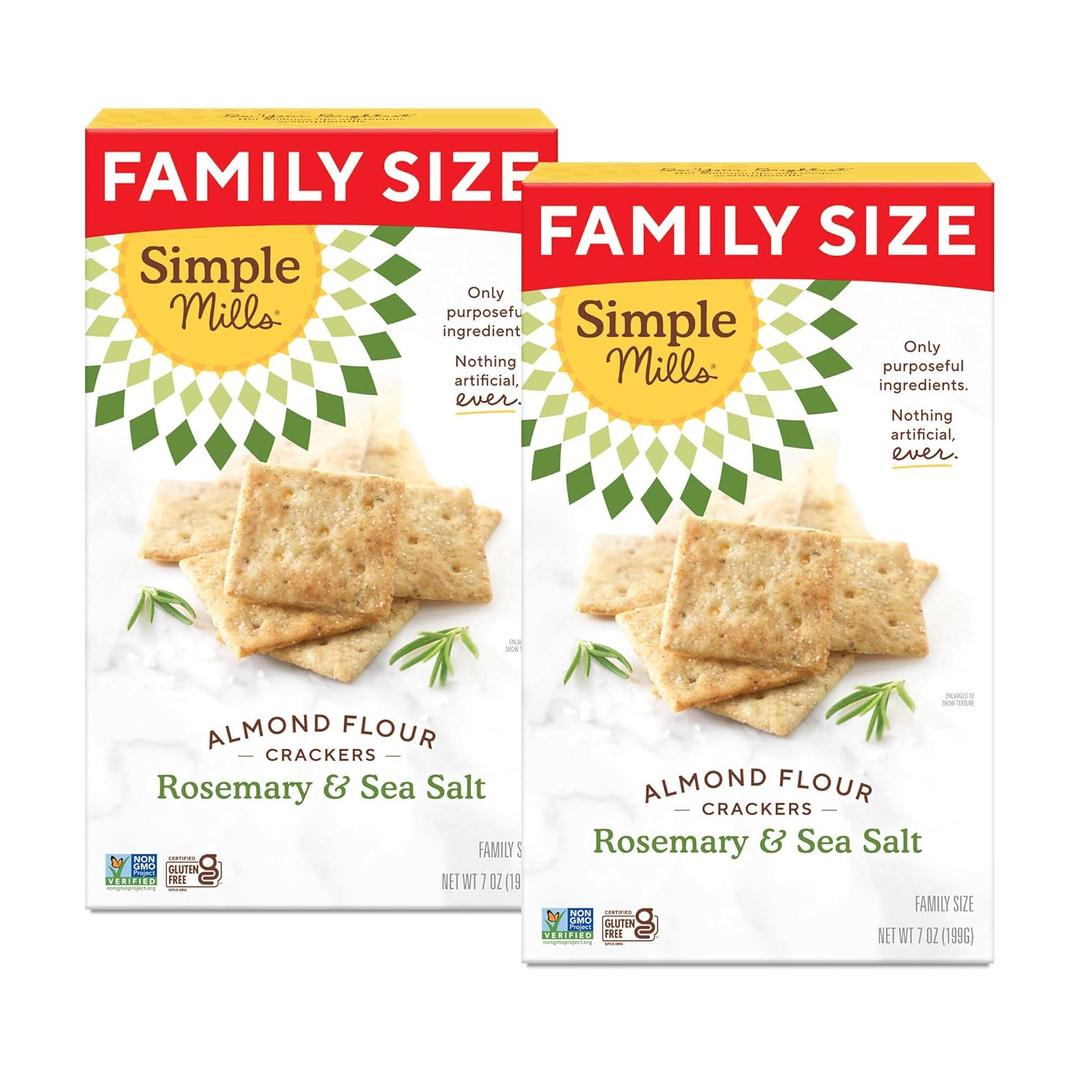 Simple Mills Almond Flour Crackers, Family Size, Rosemary & Sea Salt - Gluten Free, Vegan, Healthy Snacks, 7 Ounce (Pack of 2) No BB Date Found