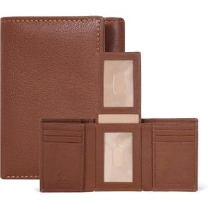 ESTALON Leather Trifold Wallet For Men with RFID Blocking - Men's Trifold Wallet with 9 Credit Card Slots 2 ID Window - Gifts For Men, Him (Cognac)
